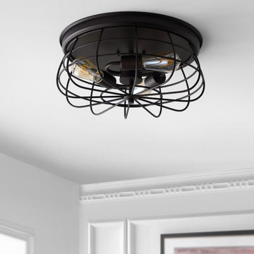 Calvia 15.7" Farmhouse Metal Cage Flush Mount - JONATHAN Y